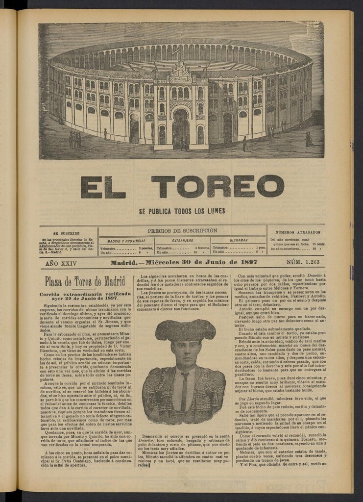 Miniatura de El Toreo: suplemento a "La Correspondencia Teatral" del 30 de junio de 1897, nº 1263