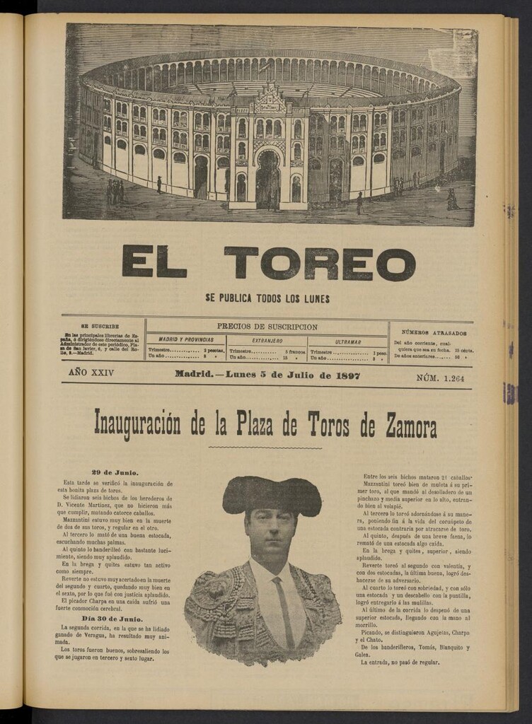 Miniatura de El Toreo: suplemento a "La Correspondencia Teatral" del 5 de julio de 1897, nº 1264