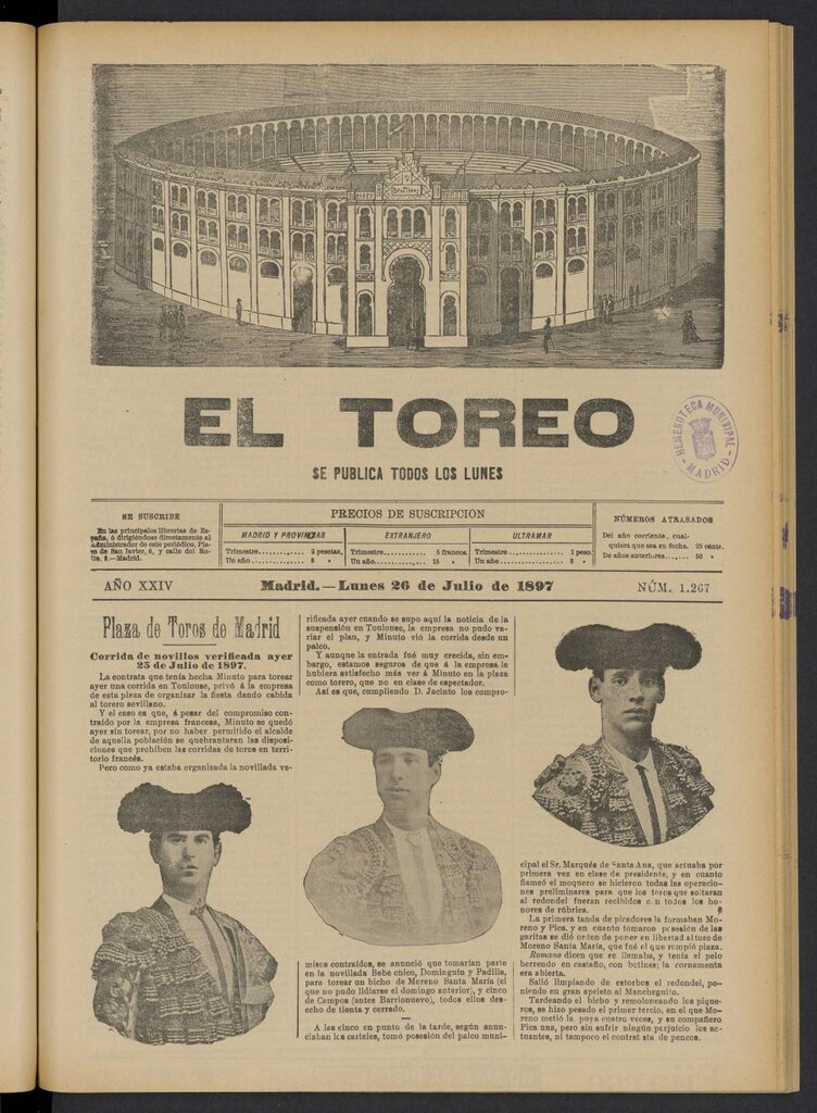 Miniatura de El Toreo: suplemento a "La Correspondencia Teatral" del 26 de julio de 1897, nº 1267