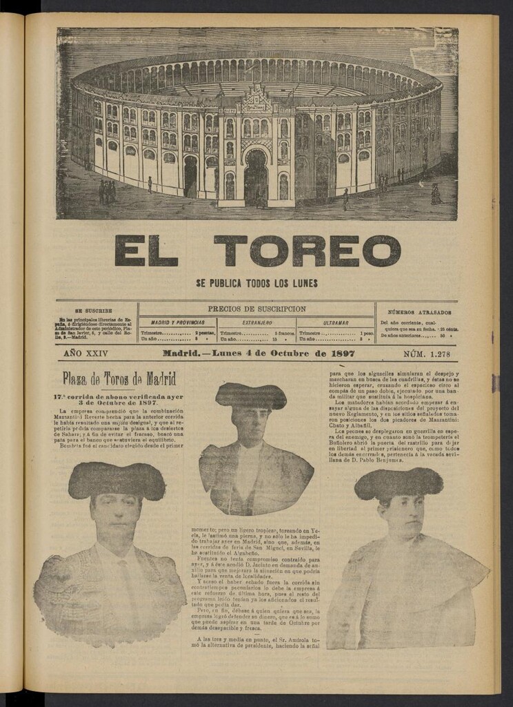 Miniatura de El Toreo: suplemento a "La Correspondencia Teatral" del 4 de octubre de 1897, nº 1278