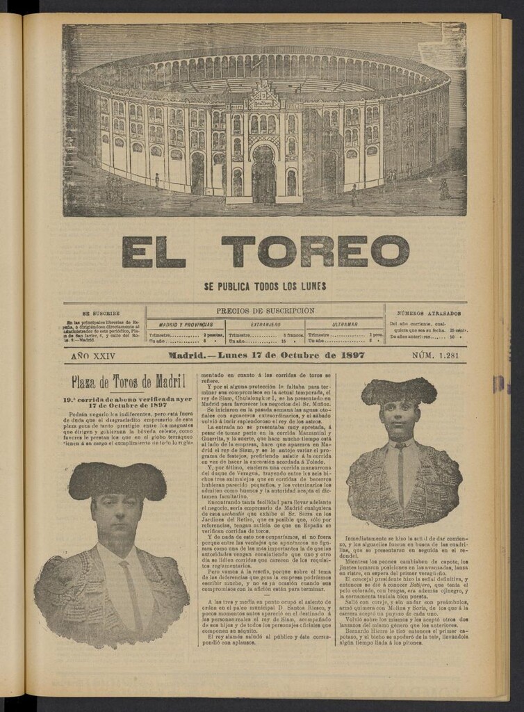 Miniatura de El Toreo: suplemento a "La Correspondencia Teatral" del 17 de octubre de 1897, nº 1281