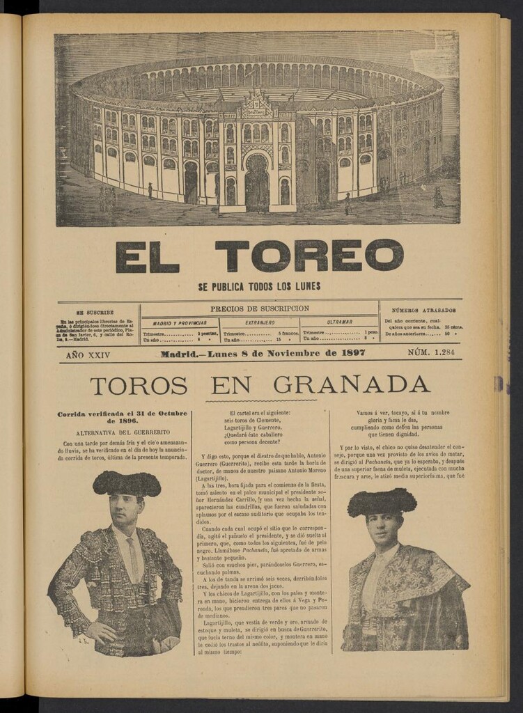 Miniatura de El Toreo: suplemento a "La Correspondencia Teatral" del 8 de noviembre de 1897, nº 1284