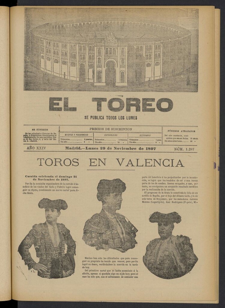 Miniatura de El Toreo: suplemento a "La Correspondencia Teatral" del 29 de noviembre de 1897, nº 1287