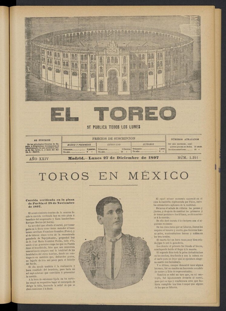 Miniatura de El Toreo: suplemento a "La Correspondencia Teatral" del 27 de diciembre de 1897, nº 1291