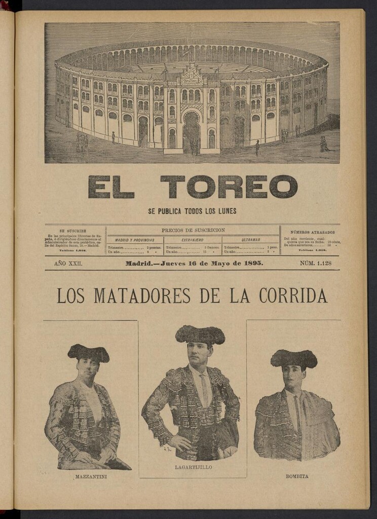 Miniatura de El Toreo: suplemento a "La Correspondencia Teatral" del 16 de mayo de 1895, nº 1128