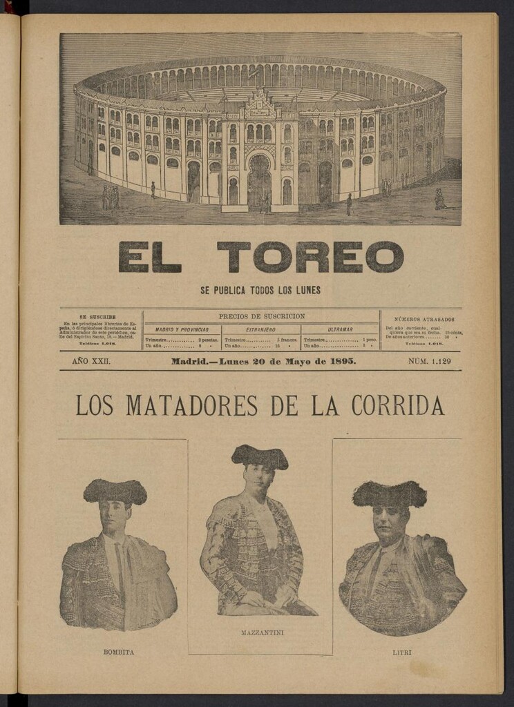Miniatura de El Toreo: suplemento a "La Correspondencia Teatral" del 20 de mayo de 1895, nº 1129