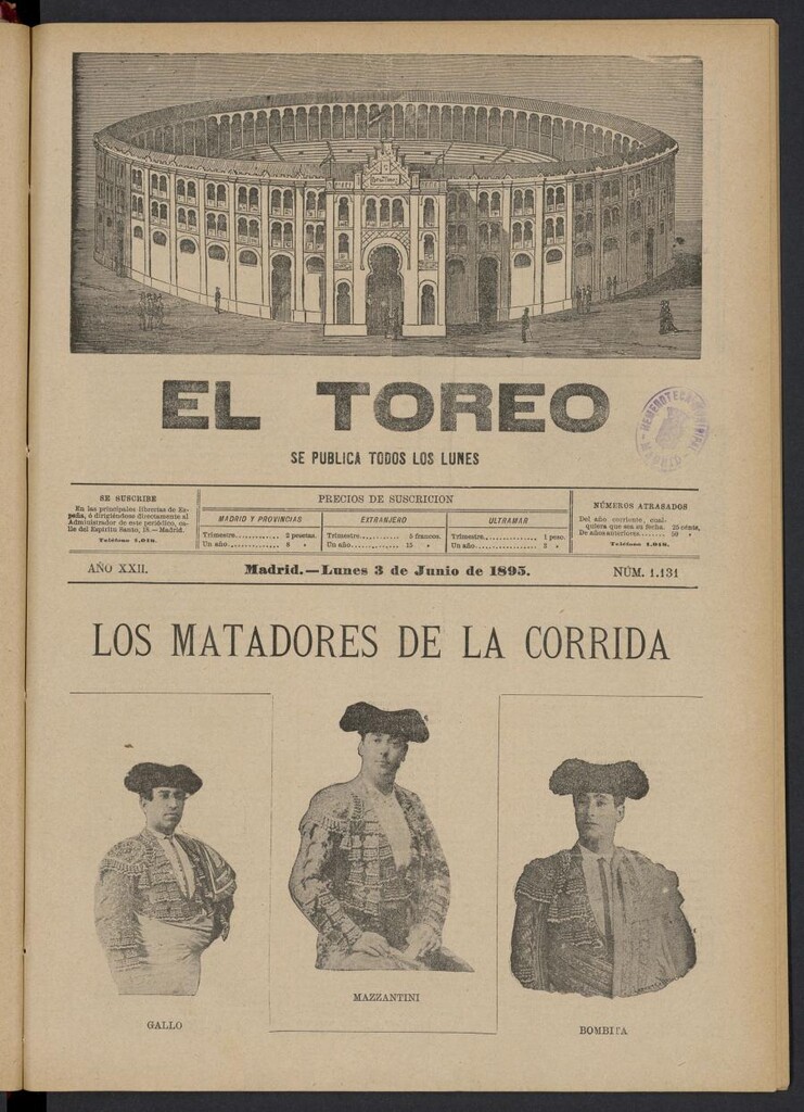 Miniatura de El Toreo: suplemento a "La Correspondencia Teatral" del 3 de junio de 1895, nº 1131