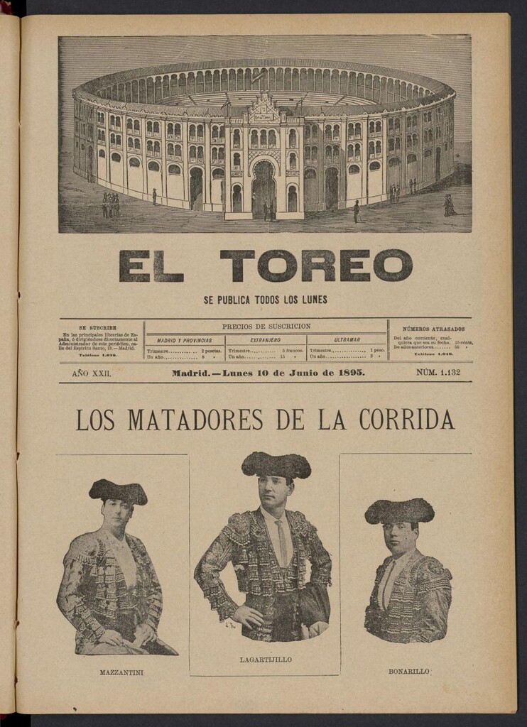 Miniatura de El Toreo: suplemento a "La Correspondencia Teatral" del 10 de junio de 1895, nº 1132