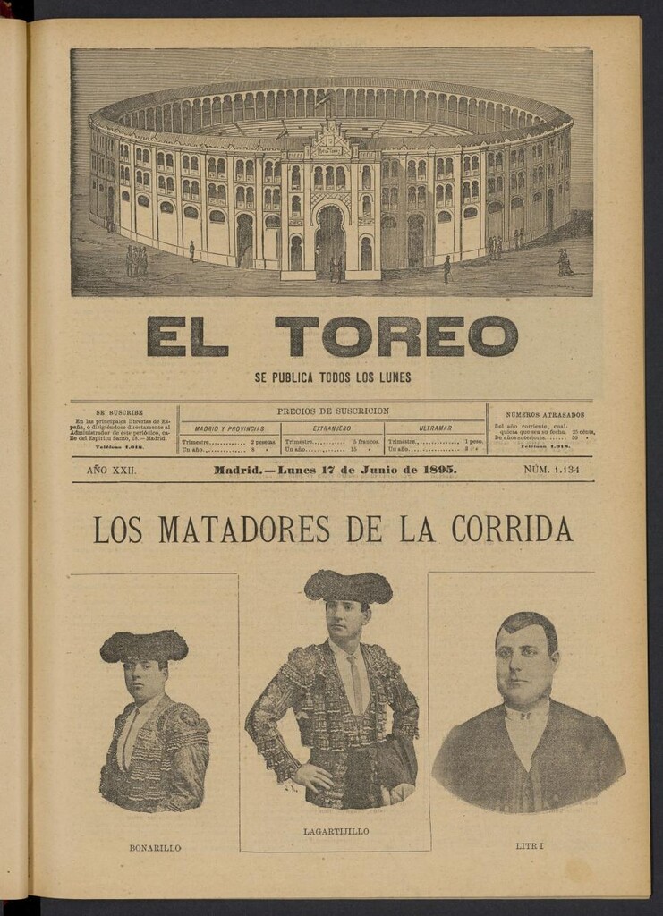Miniatura de El Toreo: suplemento a "La Correspondencia Teatral" del 17 de junio de 1895, nº 1134