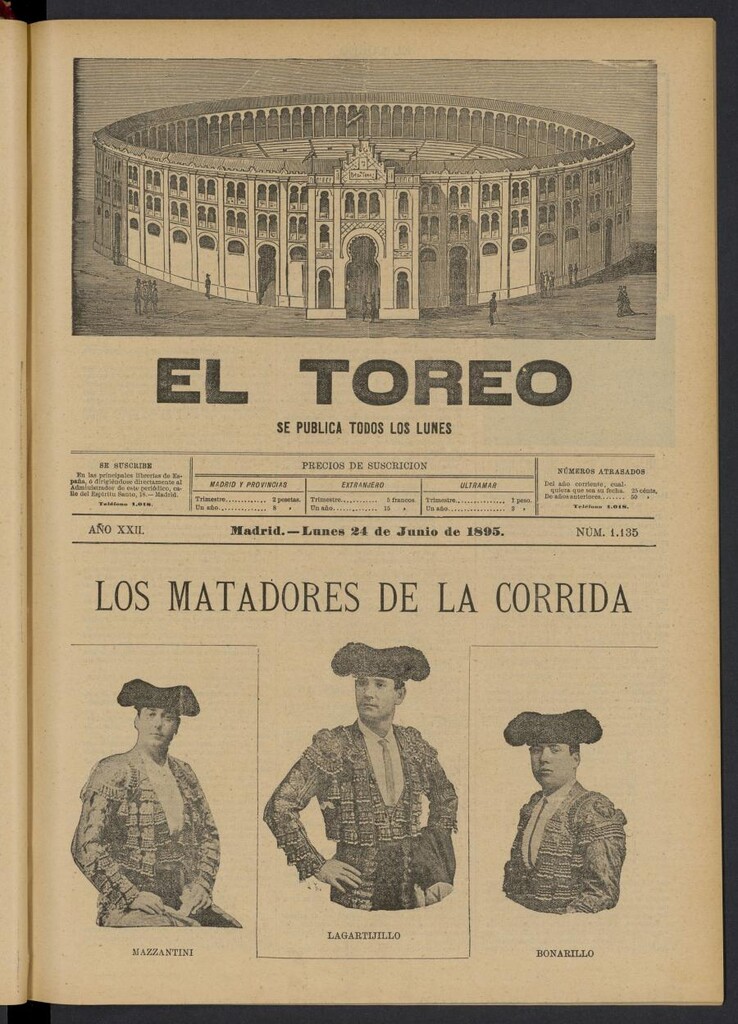Miniatura de El Toreo: suplemento a "La Correspondencia Teatral" del 24 de junio de 1895, nº 1135
