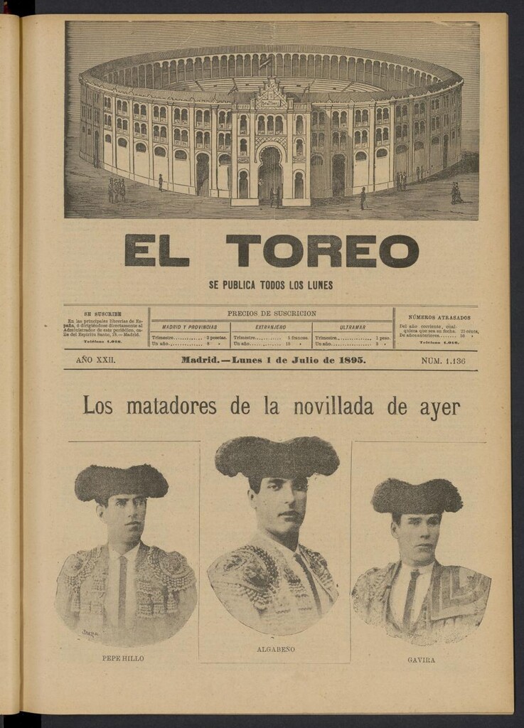 Miniatura de El Toreo: suplemento a "La Correspondencia Teatral" del 1 de julio de 1895, nº 1136