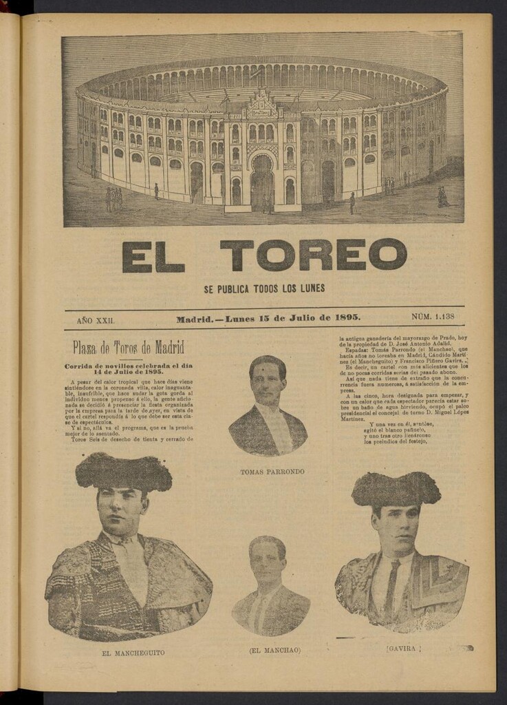 Miniatura de El Toreo: suplemento a "La Correspondencia Teatral" del 15 de julio de 1895, nº 1138