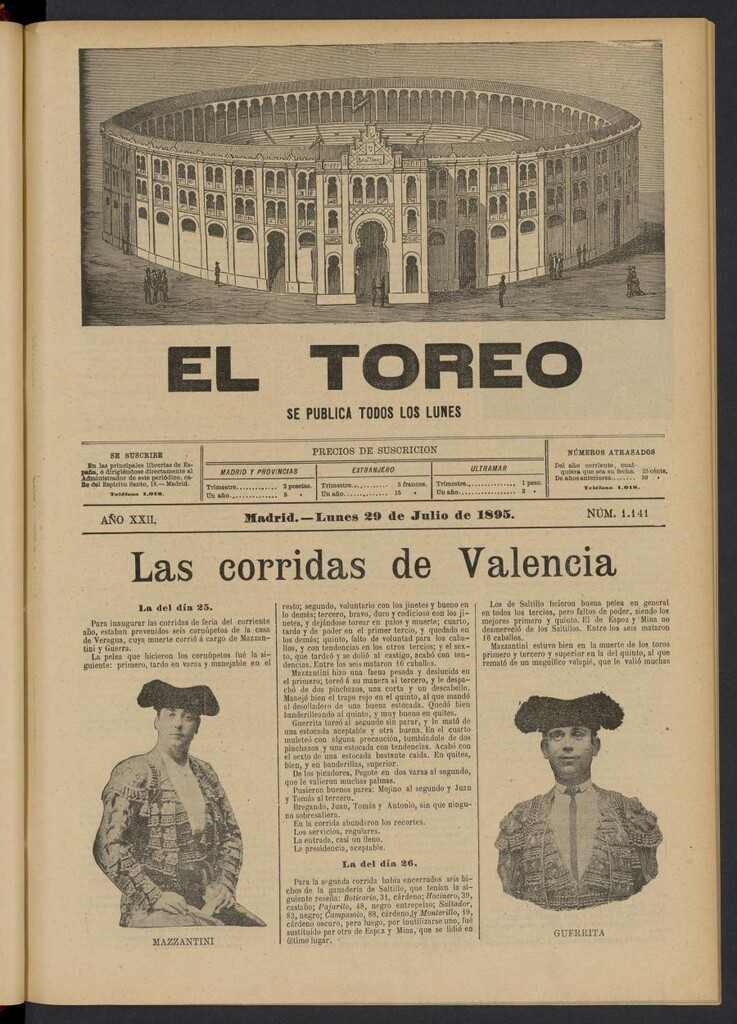 Miniatura de El Toreo: suplemento a "La Correspondencia Teatral" del 29 de julio de 1895, nº 1141