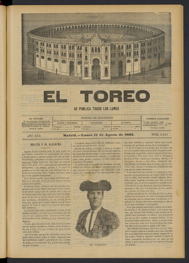 Miniatura de El Toreo: suplemento a "La Correspondencia Teatral" del 12 de agosto de 1895, nº 1144