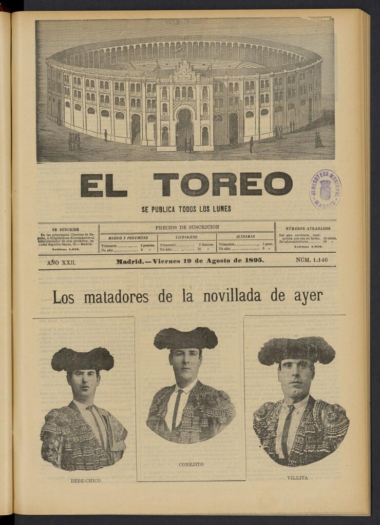 Miniatura de El Toreo: suplemento a "La Correspondencia Teatral" del 19 de agosto de 1895, nº 1146