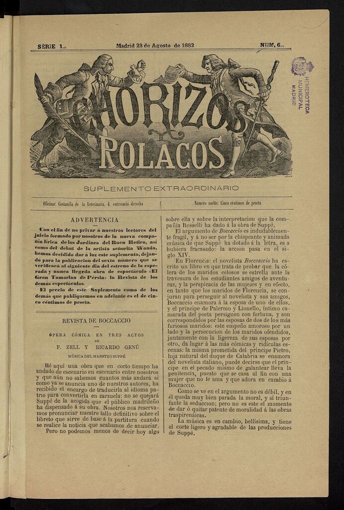 Miniatura de Chorizos y Polacos: revista festiva-teatral del 28 de agosto de 1882