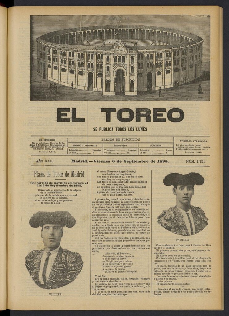 Miniatura de El Toreo: suplemento a "La Correspondencia Teatral" del 6 de septiembre de 1895, nº 1151