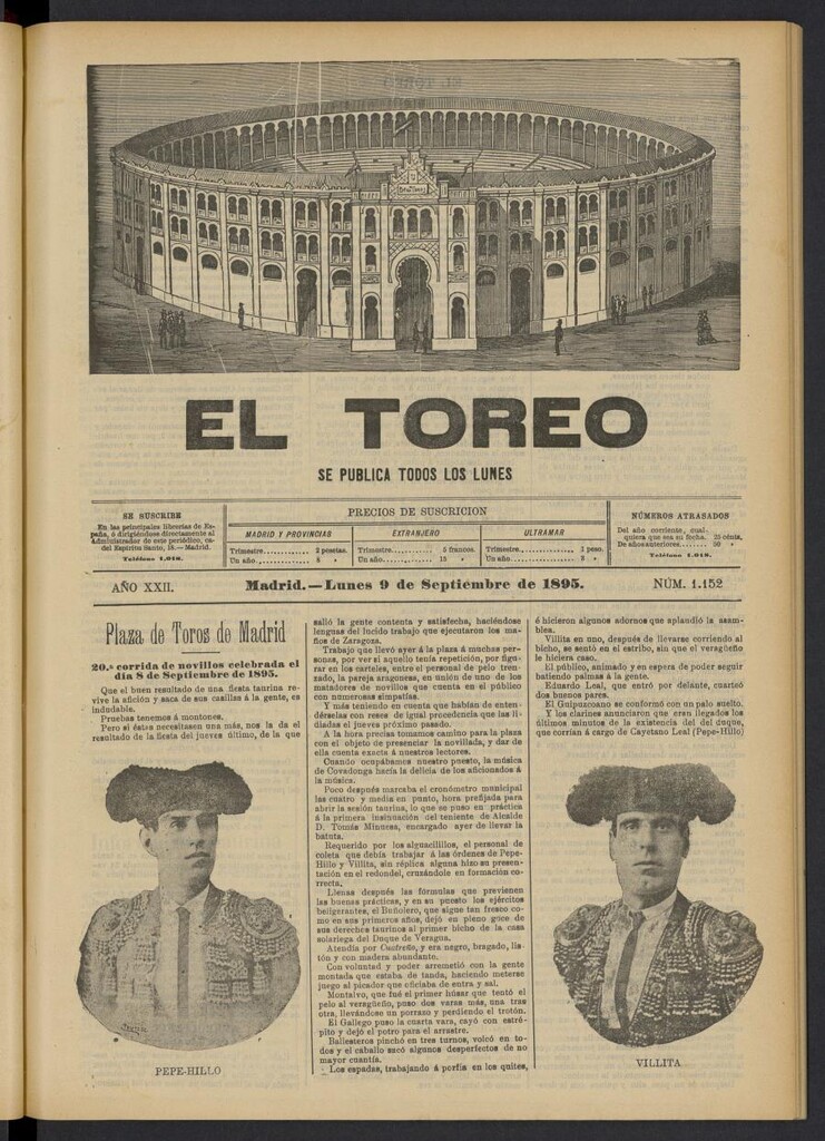 Miniatura de El Toreo: suplemento a "La Correspondencia Teatral" del 9 de septiembre de 1895, nº 1152