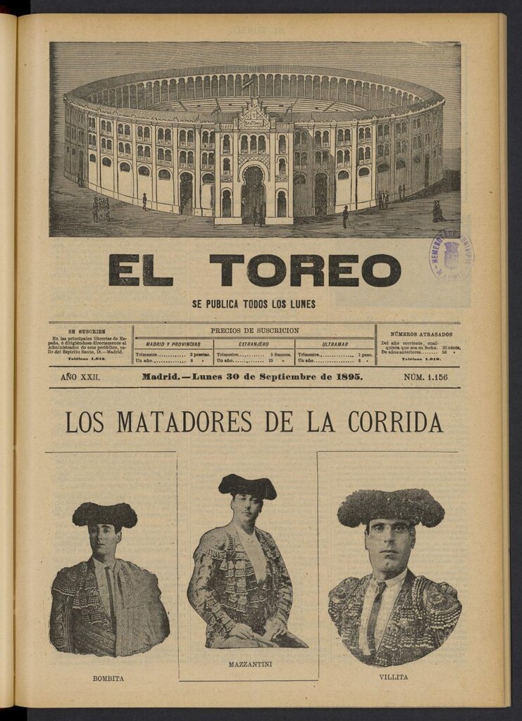 Miniatura de El Toreo: suplemento a "La Correspondencia Teatral" del 30 de septiembre de 1895, nº 1156