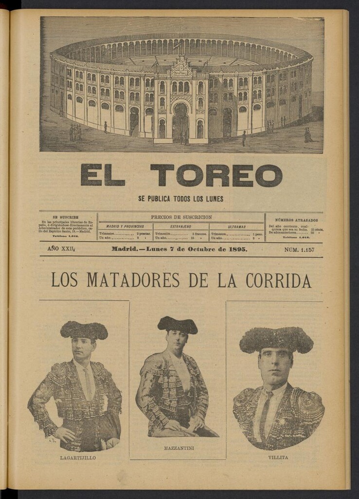 Miniatura de El Toreo: suplemento a "La Correspondencia Teatral" del 7 de octubre de 1895, nº 1157