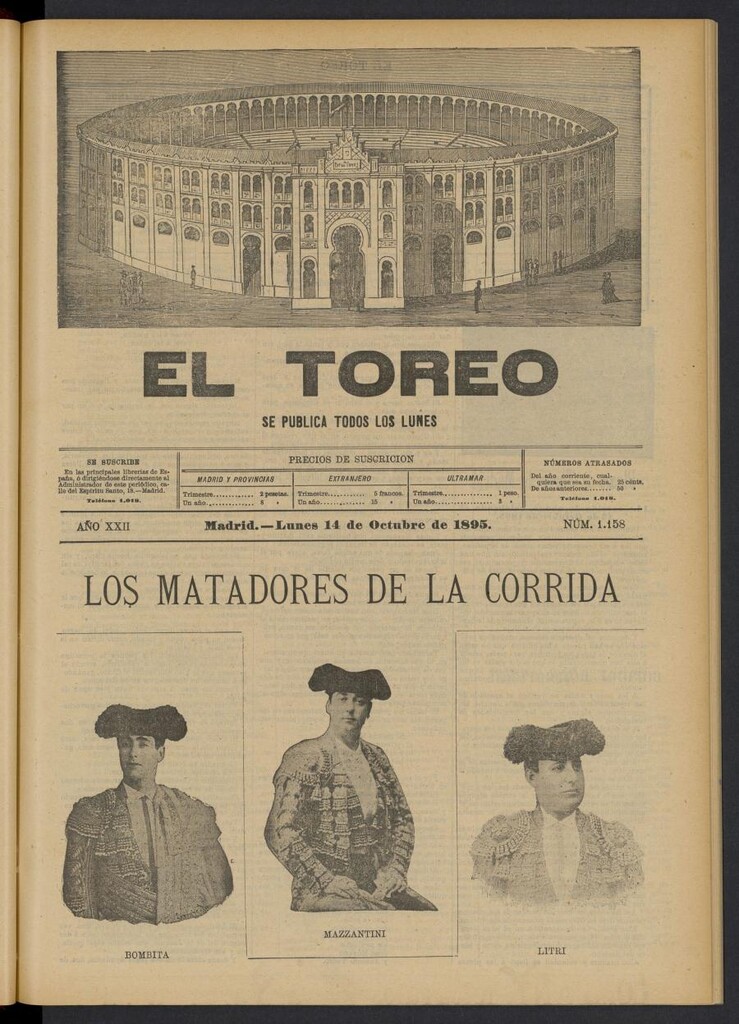 Miniatura de El Toreo: suplemento a "La Correspondencia Teatral" del 14 de octubre de 1895, nº 1158