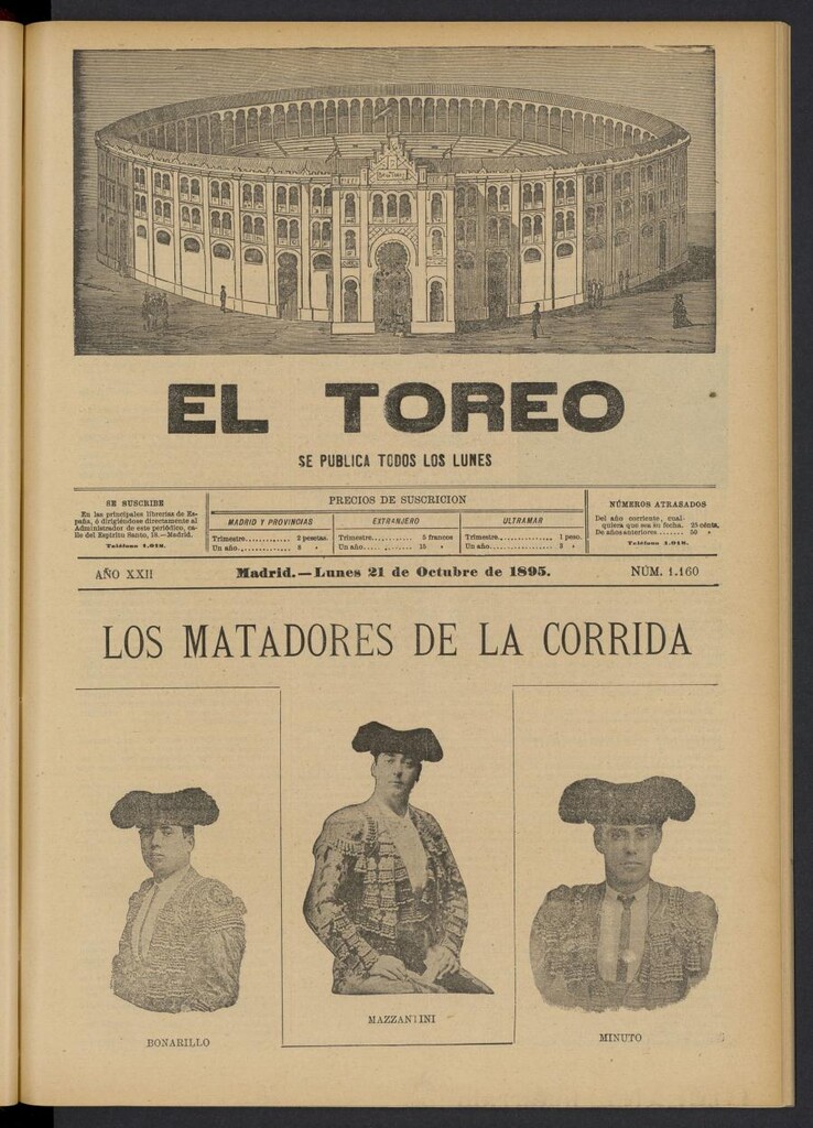 Miniatura de El Toreo: suplemento a "La Correspondencia Teatral" del 21 de octubre de 1895, nº 1160