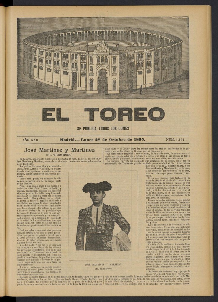 Miniatura de El Toreo: suplemento a "La Correspondencia Teatral" del 28 de octubre de 1895, nº 1161