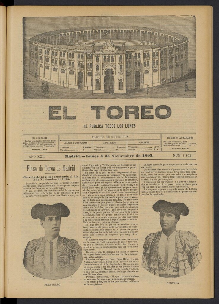 Miniatura de El Toreo: suplemento a "La Correspondencia Teatral" del 4 de noviembre de 1895, nº 1162