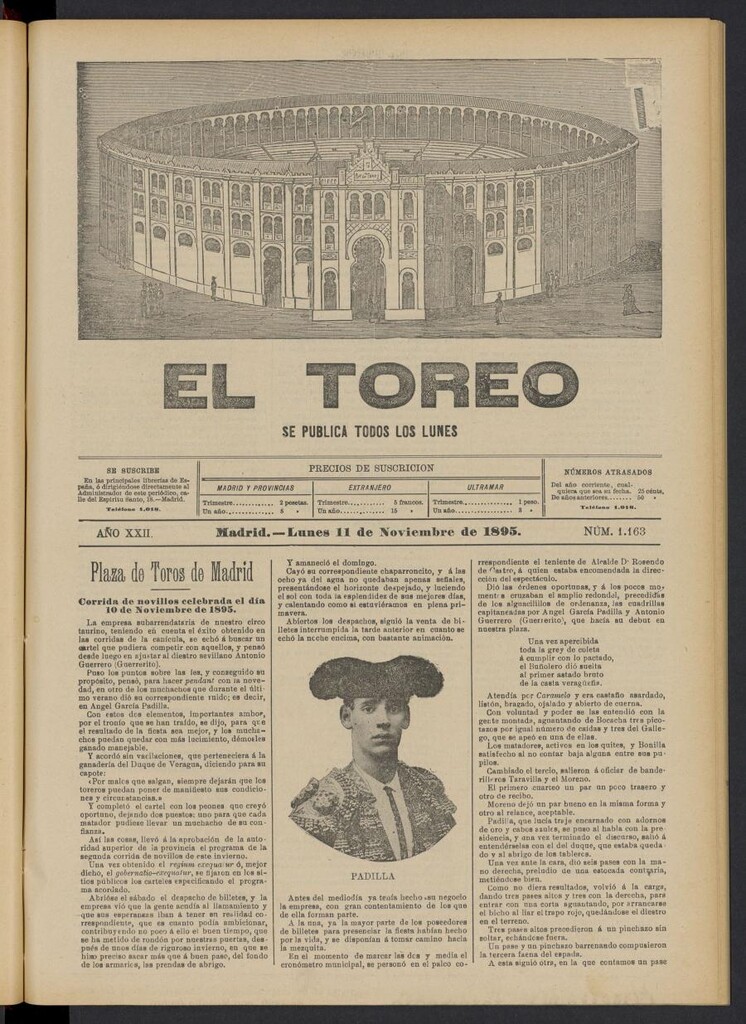Miniatura de El Toreo: suplemento a "La Correspondencia Teatral" del 11 de noviembre de 1895, nº 1163