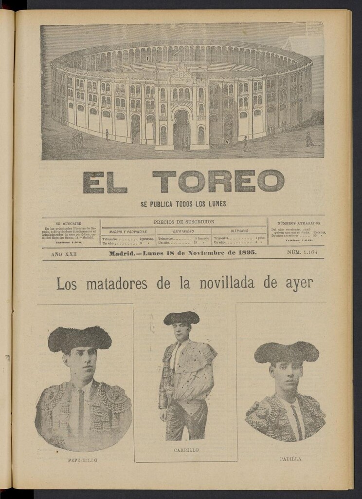 Miniatura de El Toreo: suplemento a "La Correspondencia Teatral" del 18 de noviembre de 1895, nº 1164