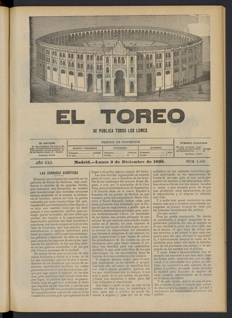 Miniatura de El Toreo: suplemento a "La Correspondencia Teatral" del 2 de diciembre de 1895, nº 1166