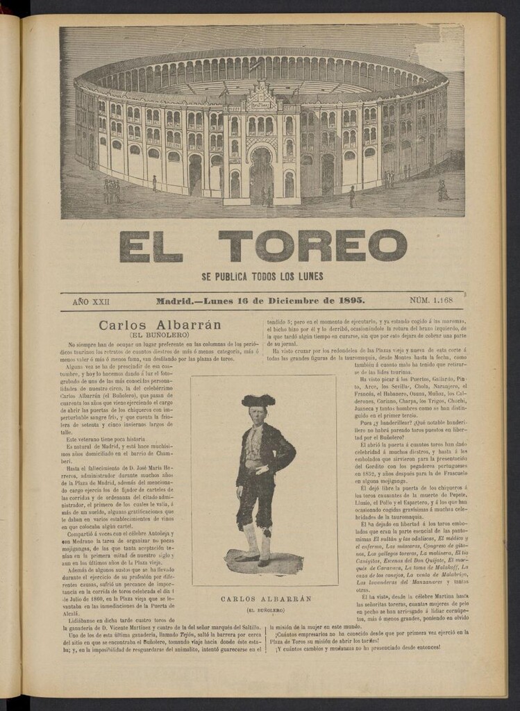 Miniatura de El Toreo: suplemento a "La Correspondencia Teatral" del 16 de diciembre de 1895, nº 1168