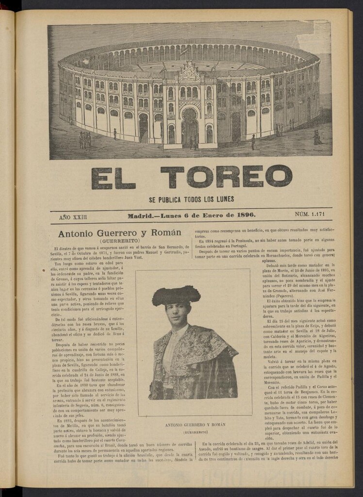 Miniatura de El Toreo: suplemento a "La Correspondencia Teatral" del 6 de enero de 1896, nº 1171