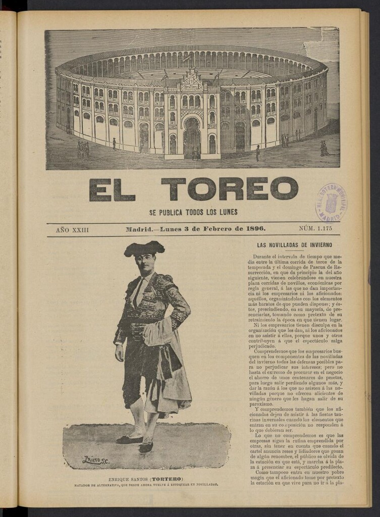 Miniatura de El Toreo: suplemento a "La Correspondencia Teatral" del 3 de febrero de 1896, nº 1175