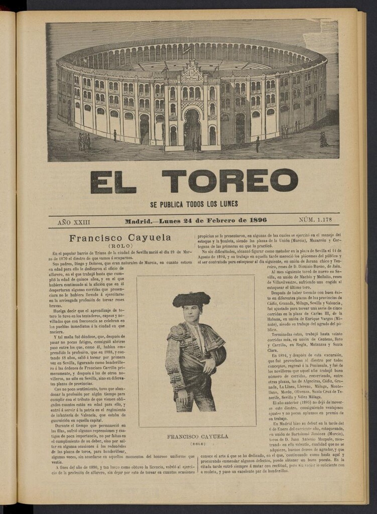 Miniatura de El Toreo: suplemento a "La Correspondencia Teatral" del 24 de febrero de 1896, nº 1178