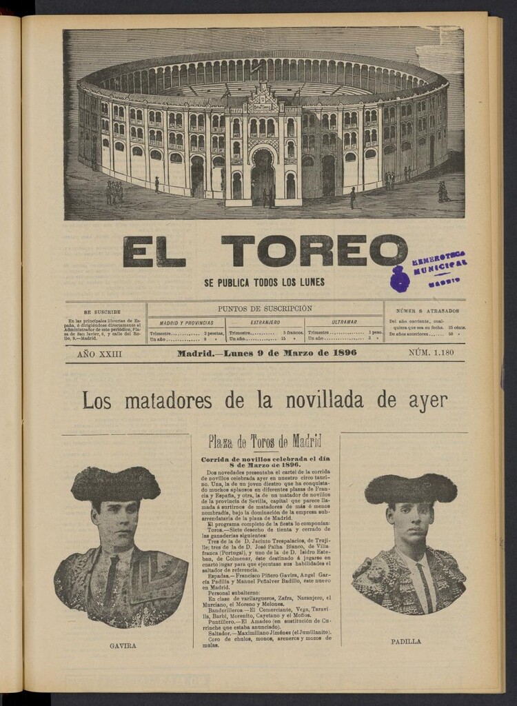 Miniatura de El Toreo: suplemento a "La Correspondencia Teatral" del 9 de marzo de 1896, nº 1180