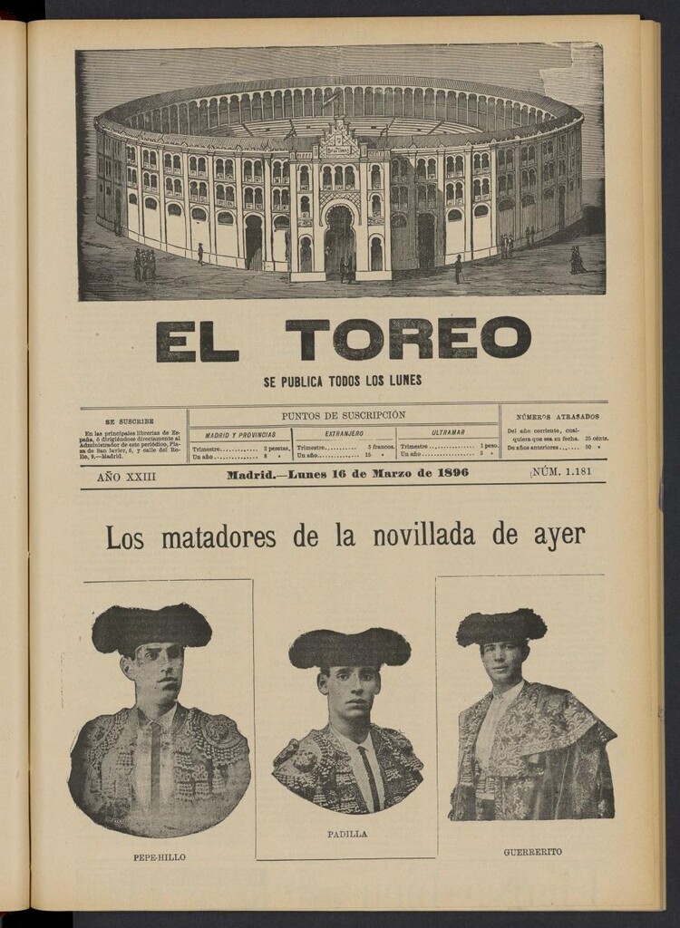 Miniatura de El Toreo: suplemento a "La Correspondencia Teatral" del 16 de marzo de 1896, nº 1181