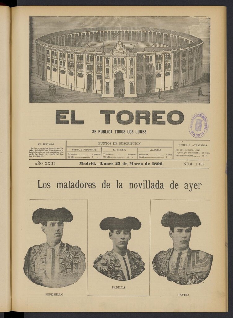 Miniatura de El Toreo: suplemento a "La Correspondencia Teatral" del 23 de marzo de 1896, nº 1182