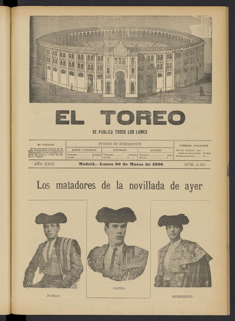 Miniatura de El Toreo: suplemento a "La Correspondencia Teatral" del 30 de marzo de 1896, nº 1183