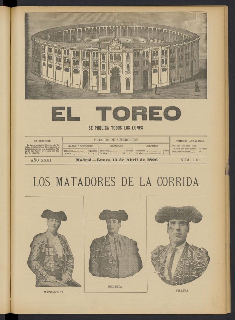 Miniatura de El Toreo: suplemento a "La Correspondencia Teatral" del 13 de abril de 1896, nº 1186