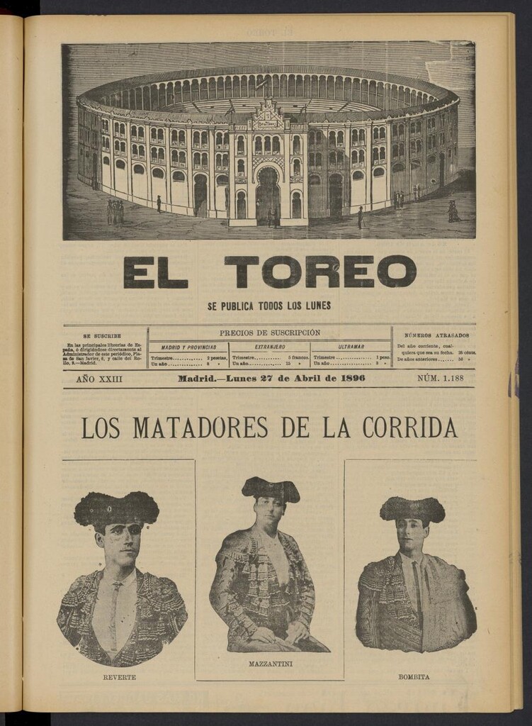 Miniatura de El Toreo: suplemento a "La Correspondencia Teatral" del 27 de abril de 1896, nº 1188