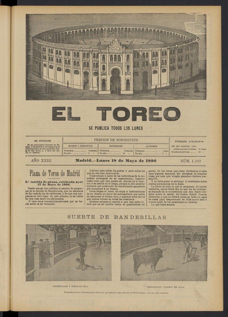 Miniatura de El Toreo: suplemento a "La Correspondencia Teatral" del 18 de mayo de 1896, nº 1192