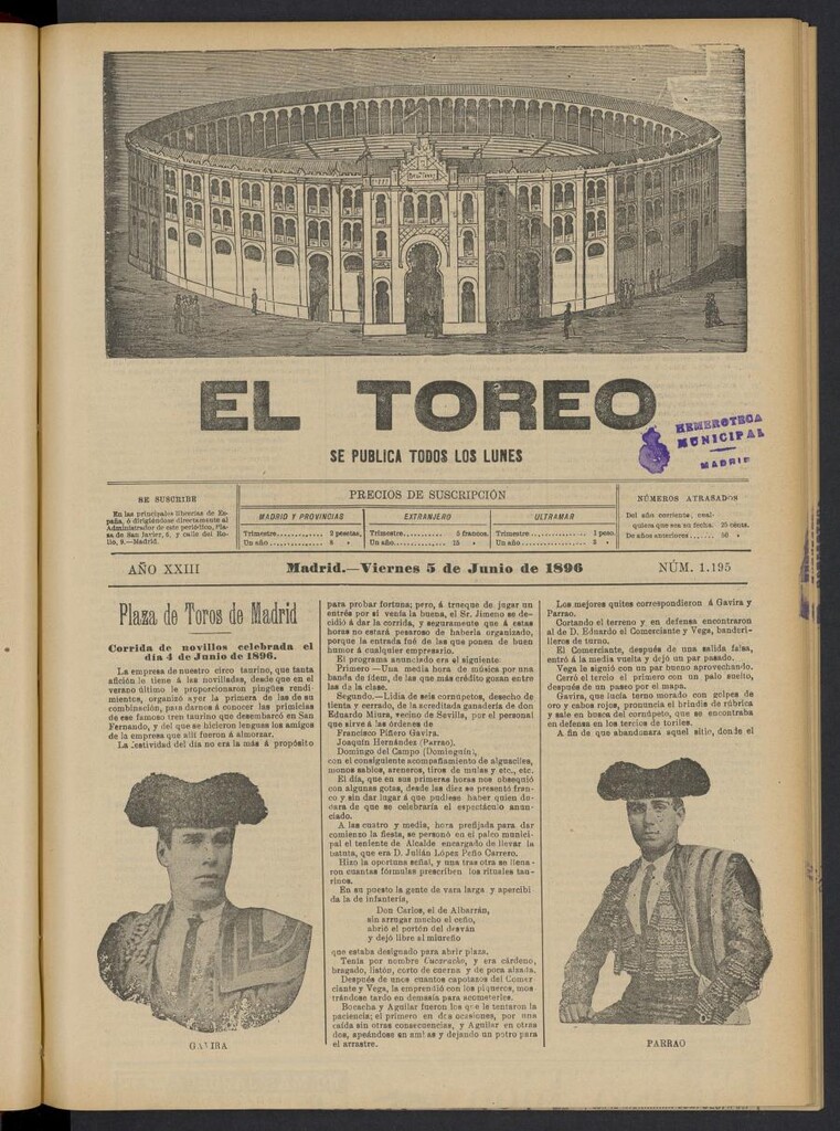 Miniatura de El Toreo: suplemento a "La Correspondencia Teatral" del 5 de junio de 1896, nº 1195