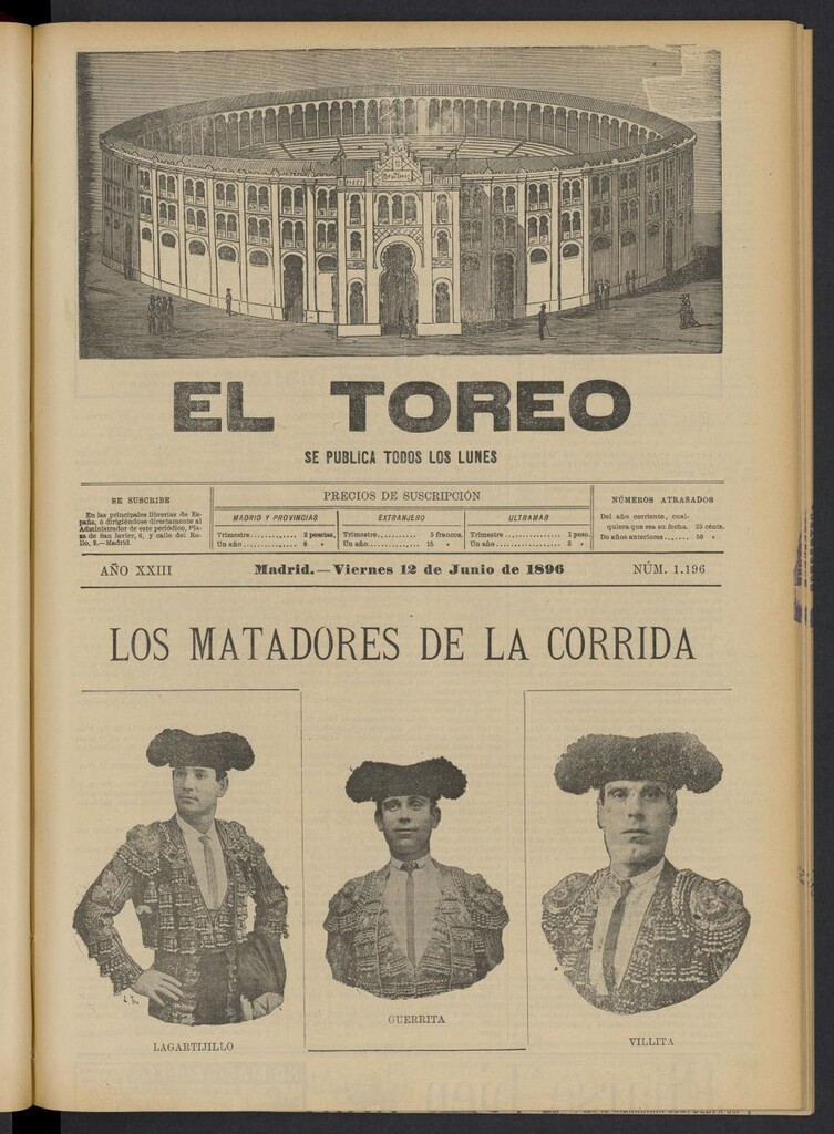Miniatura de El Toreo: suplemento a "La Correspondencia Teatral" del 12 de junio de 1896, nº 1196