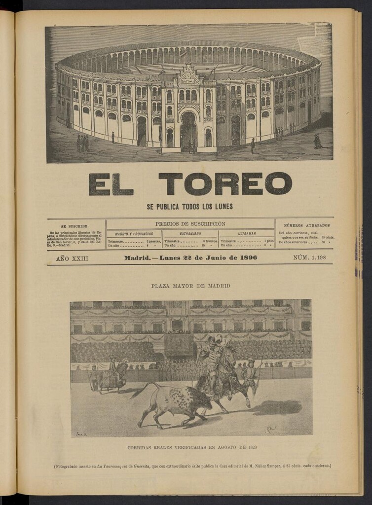 Miniatura de El Toreo: suplemento a "La Correspondencia Teatral" del 22 de junio de 1896, nº 1198