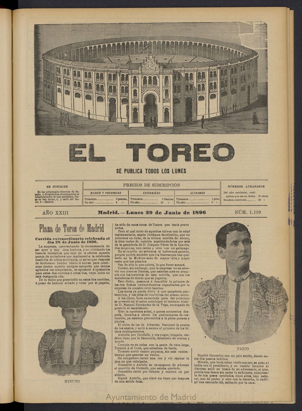 Miniatura de El Toreo: suplemento a "La Correspondencia Teatral" del 29 de junio de 1896, nº 1199