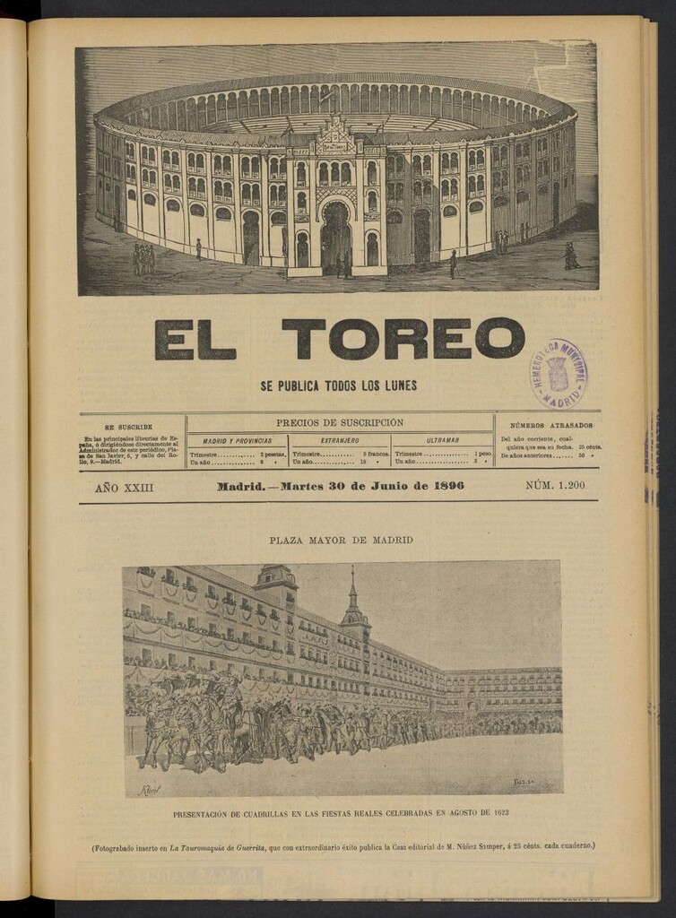 Miniatura de El Toreo: suplemento a "La Correspondencia Teatral" del 30 de junio de 1896, nº 1200
