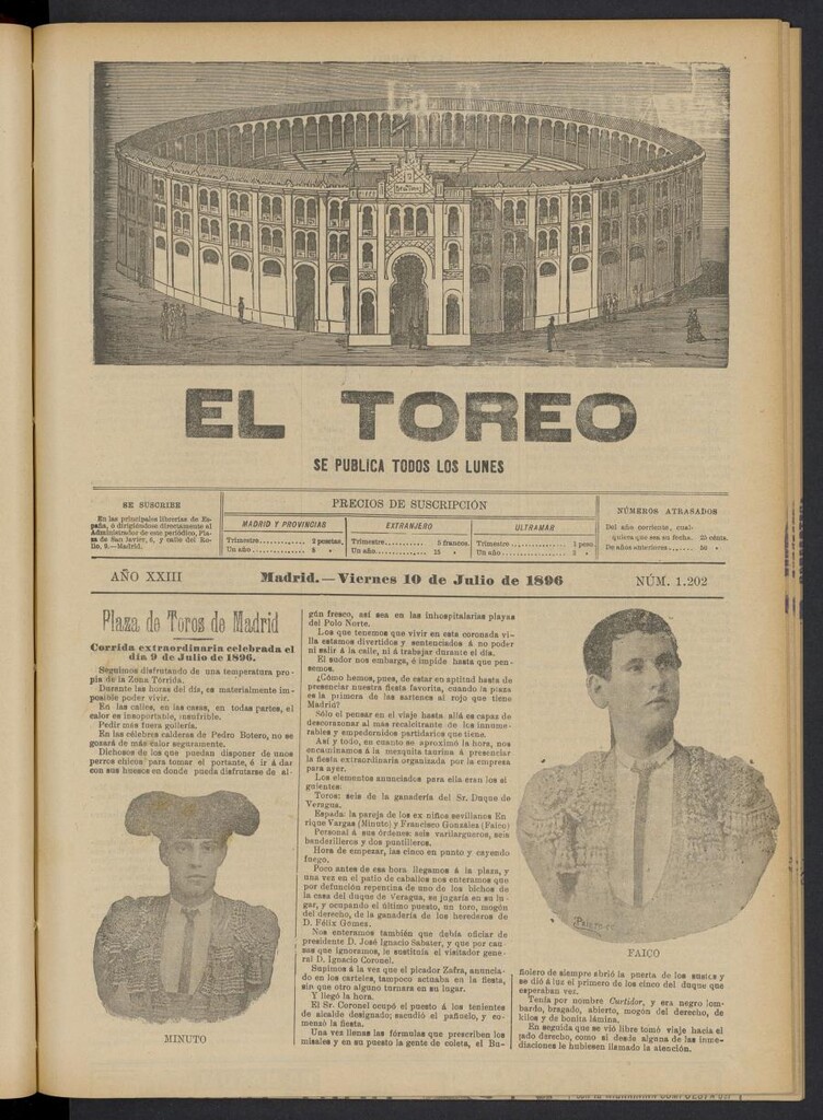 Miniatura de El Toreo: suplemento a "La Correspondencia Teatral" del 10 de julio de 1896, nº 1202