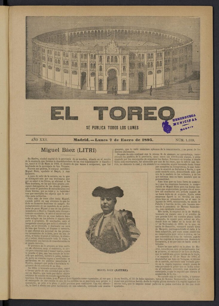Miniatura de El Toreo: suplemento a "La Correspondencia Teatral" del 7 de enero de 1895, nº 1109