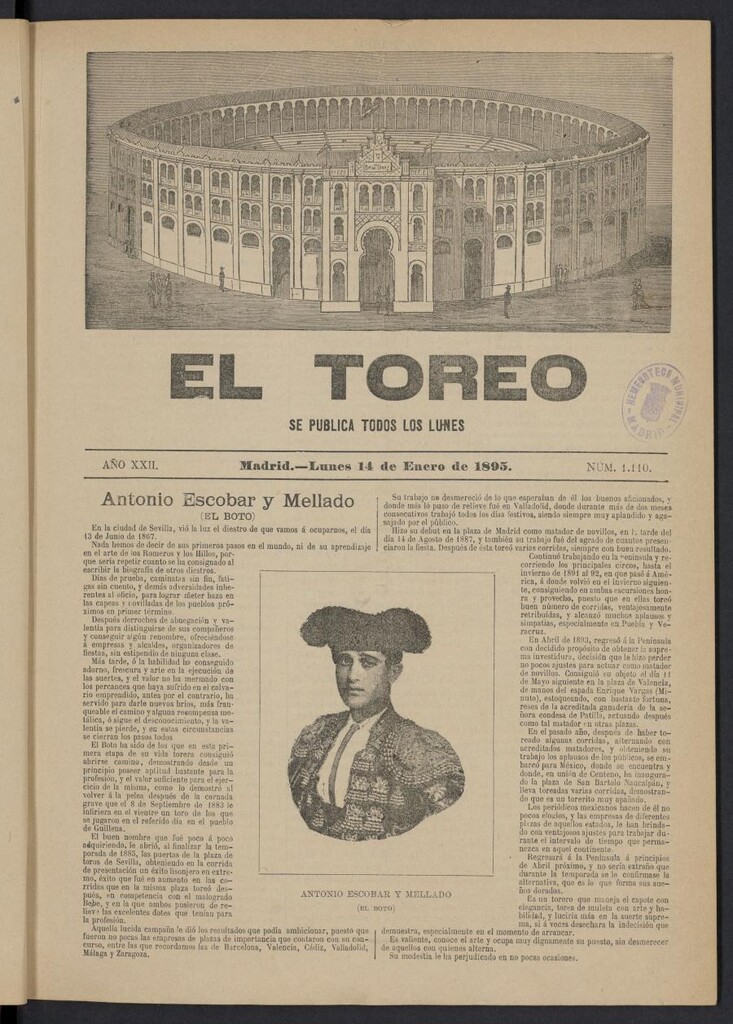 Miniatura de El Toreo: suplemento a "La Correspondencia Teatral" del 14 de enero de 1895, nº 1110